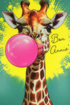Carte FLUO Bon ANNIVERSAIRE avec Enveloppe 12x17,5cm - Girafe Chewing-gum Rose