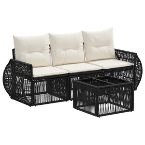 vidaXL Ensemble de canapé de jardin 4 Pièces Noir et blanc crème