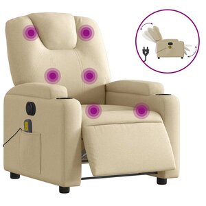 vidaXL Fauteuil inclinable de massage électrique crème tissu