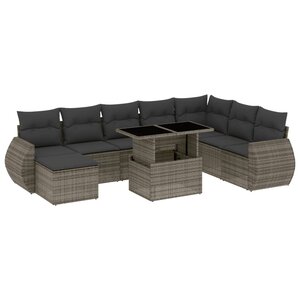 vidaXL Salon de jardin 9 Pièces avec coussins gris résine tressée