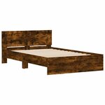 vidaXL Cadre de lit avec tête de lit et LED chêne fumé 135x190 cm