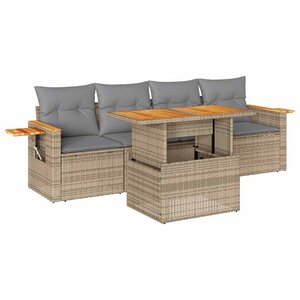 vidaXL Salon de jardin avec coussins 5 Pièces beige résine tressée acacia