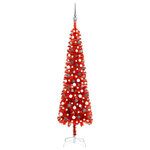 vidaXL Arbre de Noël mince pré-éclairé et boules rouge 210 cm