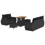 Ensemble Canapé Jardin 8 Pièces avec Coussins Noir Rotin Synthétique Acacia