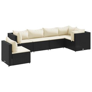 vidaXL Salon de jardin 6 Pièces avec coussins Noir Résine tressée
