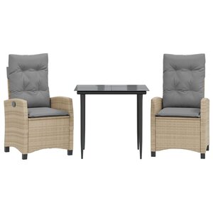 vidaXL Ensemble à manger de jardin et coussins 3 Pièces mélange beige