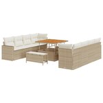 vidaXL Ensemble de Canapé de Jardin 11 Pièces avec Coussins Beige Rattan Poly Acacia