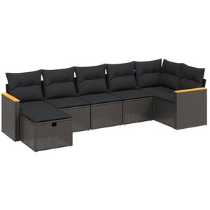 vidaXL Salon de jardin 7 Pièces avec coussins noir résine tressée
