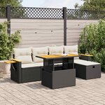 vidaXL Salon de jardin 6 Pièces avec coussins noir résine tressée