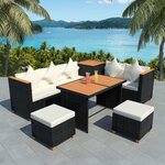 vidaXL Salon de jardin 7 Pièces avec coussins Résine tressée Noir