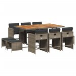 vidaXL Ensemble à manger de jardin 11Pièces avec coussins gris poly rotin