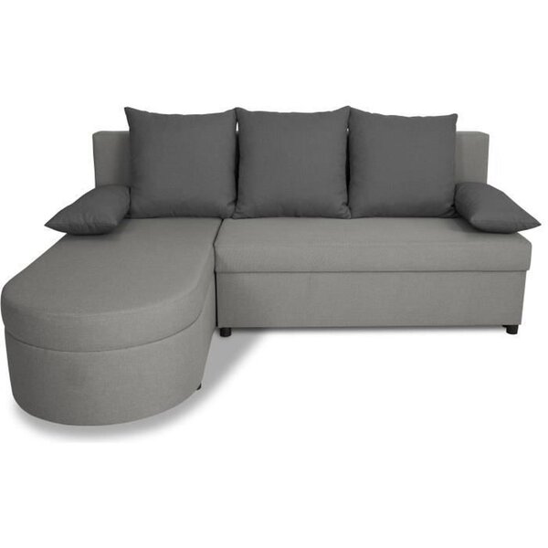 Canapé d'angle convertible réversible 3 places JEN - Tissu Gris - 196 x 88 x 159 cm