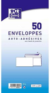 Paquet de 50 Enveloppe auto-adhésive 110x220 80g Blanc OXFORD