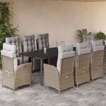 vidaXL Ensemble à manger de jardin et coussins 9 Pièces mélange beige