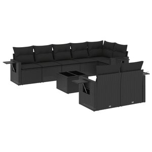 vidaXL Salon de jardin 9 Pièces avec coussins noir résine tressée