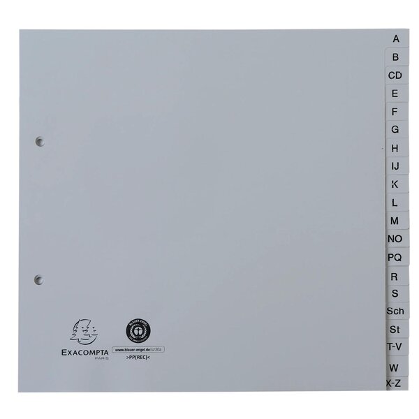 Intercalaires Imprimés Alphabétiques Pp Recyclé Gris A-z (alphabet Allemand) - 20 Positions - 2/3 A4 - Gris - Exacompta