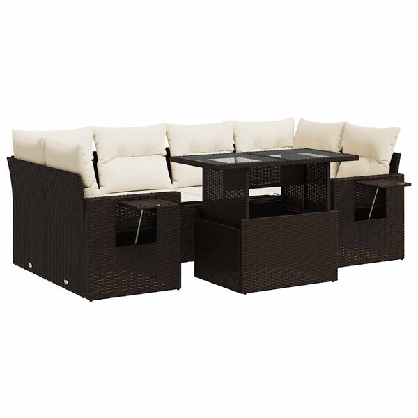 vidaXL Salon de jardin avec coussins 7 Pièces marron résine tressée
