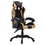 Chaise fauteuil siège pivotante de bureau informatique étude de jeux vidéo avec LED RVB Doré et similicuir multicolore 02_0024205