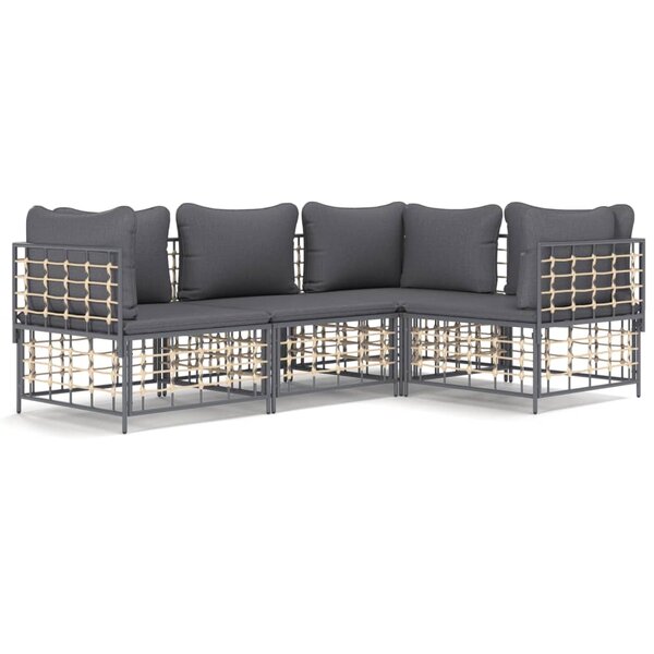 vidaXL Salon de jardin 4 Pièces avec coussins anthracite résine tressée