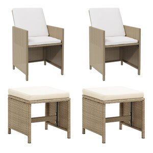vidaXL Chaises de jardin avec tabourets lot de 2 Résine tressée Beige