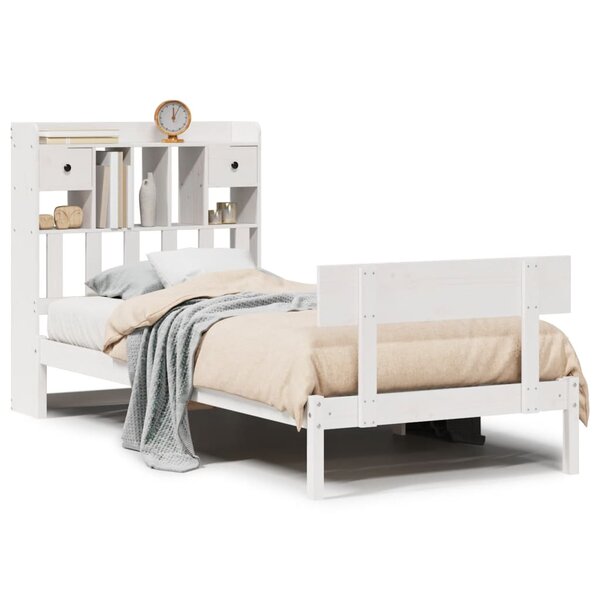 vidaXL Lit bibliothèque sans matelas blanc 90x200cm bois de pin massif