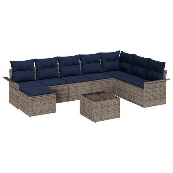 vidaXL Ensemble de canapé de jardin avec coussin 9 Pièces Gris Poly rotin