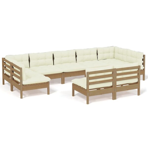 vidaXL Salon de jardin 9 Pièces avec coussins Marron miel Bois de pin
