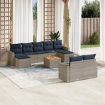 vidaXL Salon de jardin 10 Pièces avec coussins gris résine tressée