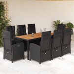 vidaXL Ensemble à manger de jardin 9Pièces coussins noir résine tressée