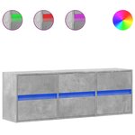 vidaXL Meuble TV mural avec lumières LED gris béton 130x31x45 cm