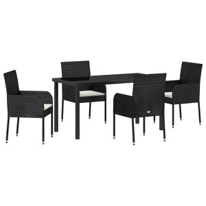 vidaXL Ensemble de jardin en 5 pièces avec des coussins en poly rotin noir.