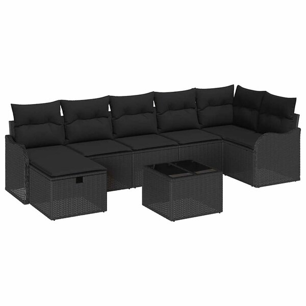 vidaXL Ensemble de Canapés avec coussin 8 Pièces Noir polyrotin