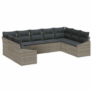 vidaXL Ensemble de salle à manger pour jardin avec coussin 9 Pièces Gris