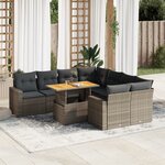 vidaXL Salon de jardin 9 Pièces avec coussins gris résine tressée
