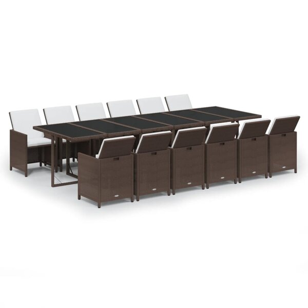 vidaXL Ensemble à dîner de jardin coussins 13Pièces Résine tressée Marron
