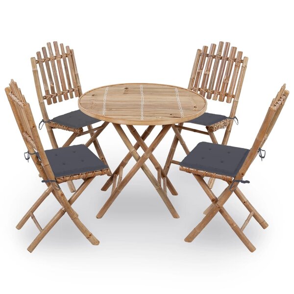 vidaXL Mobilier à dîner d'extérieur pliable 5 Pièces avec coussins bambou