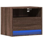 vidaXL Table de chevet murale avec lumières LED chêne marron