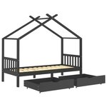 vidaXL Cadre de lit d'enfant avec tiroirs Gris foncé Pin 90x200 cm