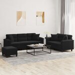 vidaXL Ensemble de canapés 3 Pièces avec coussins Noir Tissu microfibre