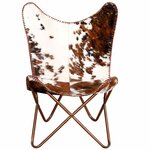 vidaXL Chaise papillon marron et blanc cuir de vache