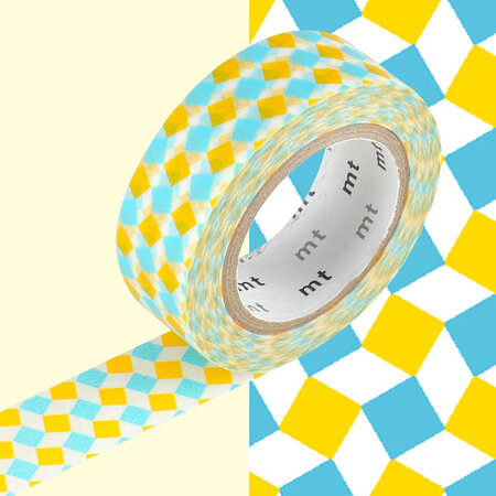 Masking tape mt 1 5 cm carrés fous jaune et bleu