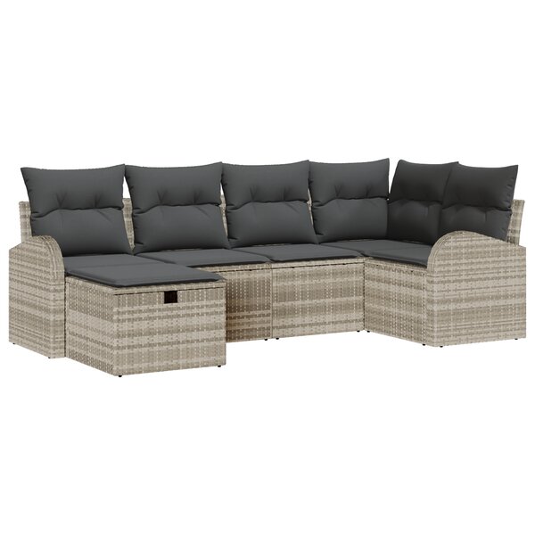 Ensemble de canapé de jardin 6 pièces avec coussins Gris clair Poly Rattan