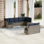 vidaXL Salon de jardin 9 Pièces avec coussins gris résine tressée