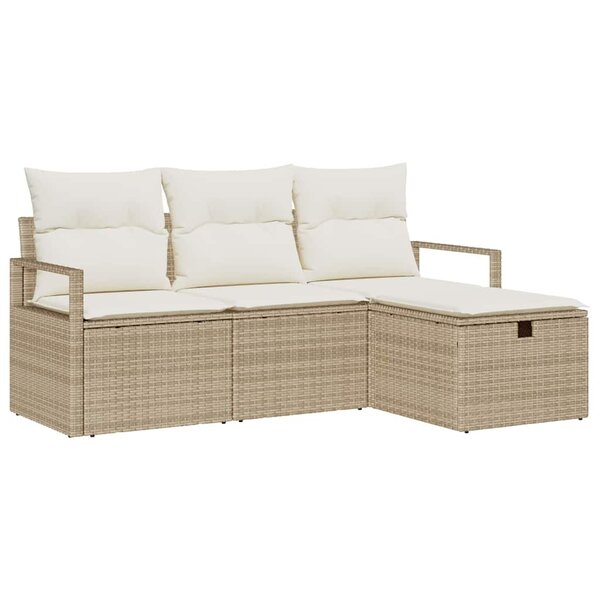vidaXL Ensemble de canapé de jardin 4 Pièces Beige Poly rotin