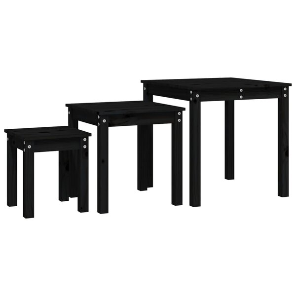 vidaXL Tables gigognes 3 Pièces Noir Bois de pin massif