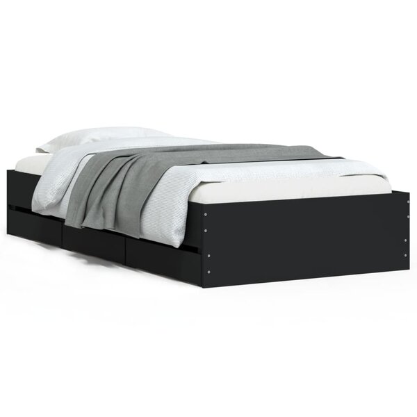 vidaXL Cadre de lit avec tiroirs sans matelas noir 75x190 cm