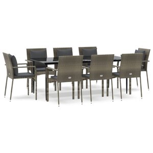 vidaXL Ensemble à manger de jardin 9Pièces et coussins noir et gris