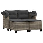 vidaXL Canapé de jardin 2 places et auvent tabourets gris clair rotin