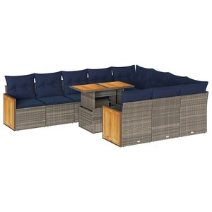 vidaXL Ensemble de canapés de jardin 11 Pièces et coussins rotin acacia