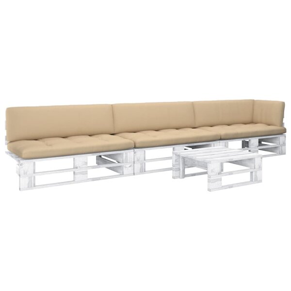 vidaXL Salon de jardin palette 4 Pièces et coussins Pin imprégné de blanc